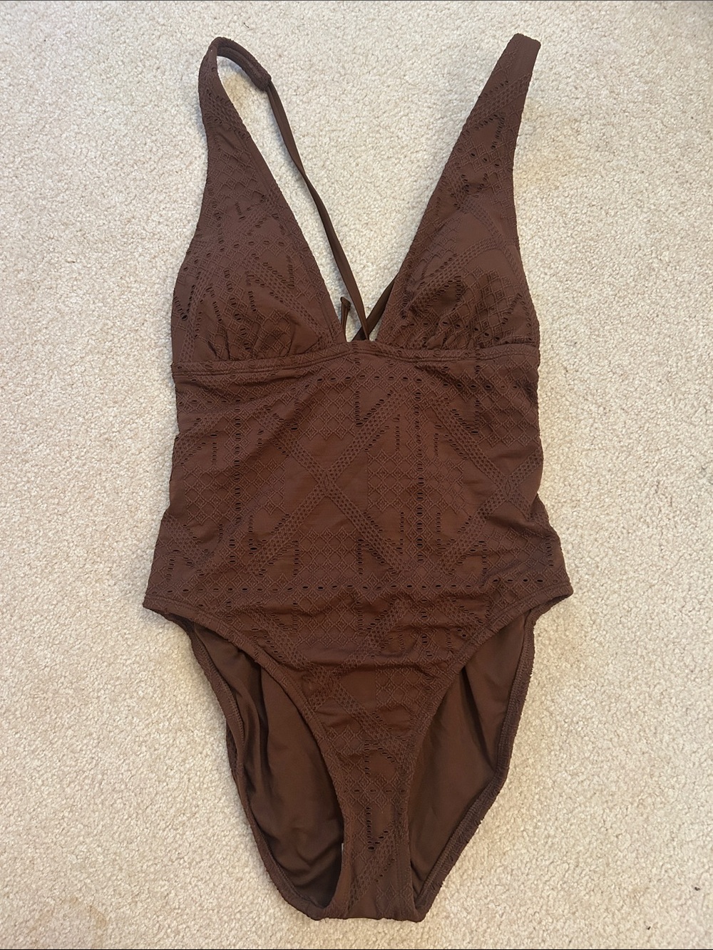 Shade & Shore Deep Brown V-Plunge One-Piece Swimsuit